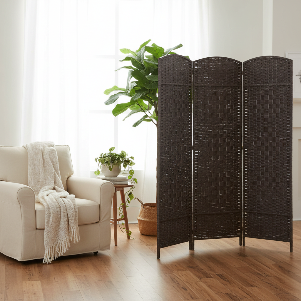 3-Panel Woven Bamboo Room Divider – Micah, Folding Privacy Screen