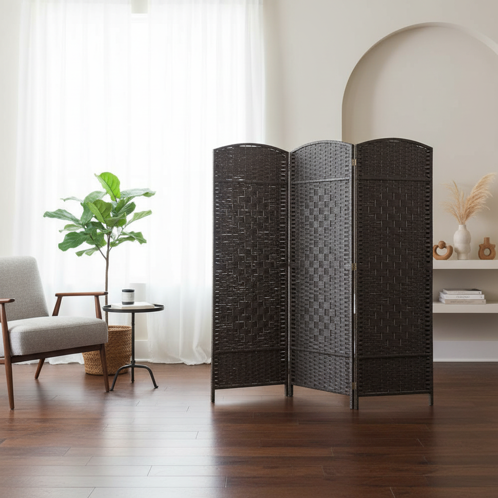 3-Panel Woven Bamboo Room Divider – Micah, Folding Privacy Screen