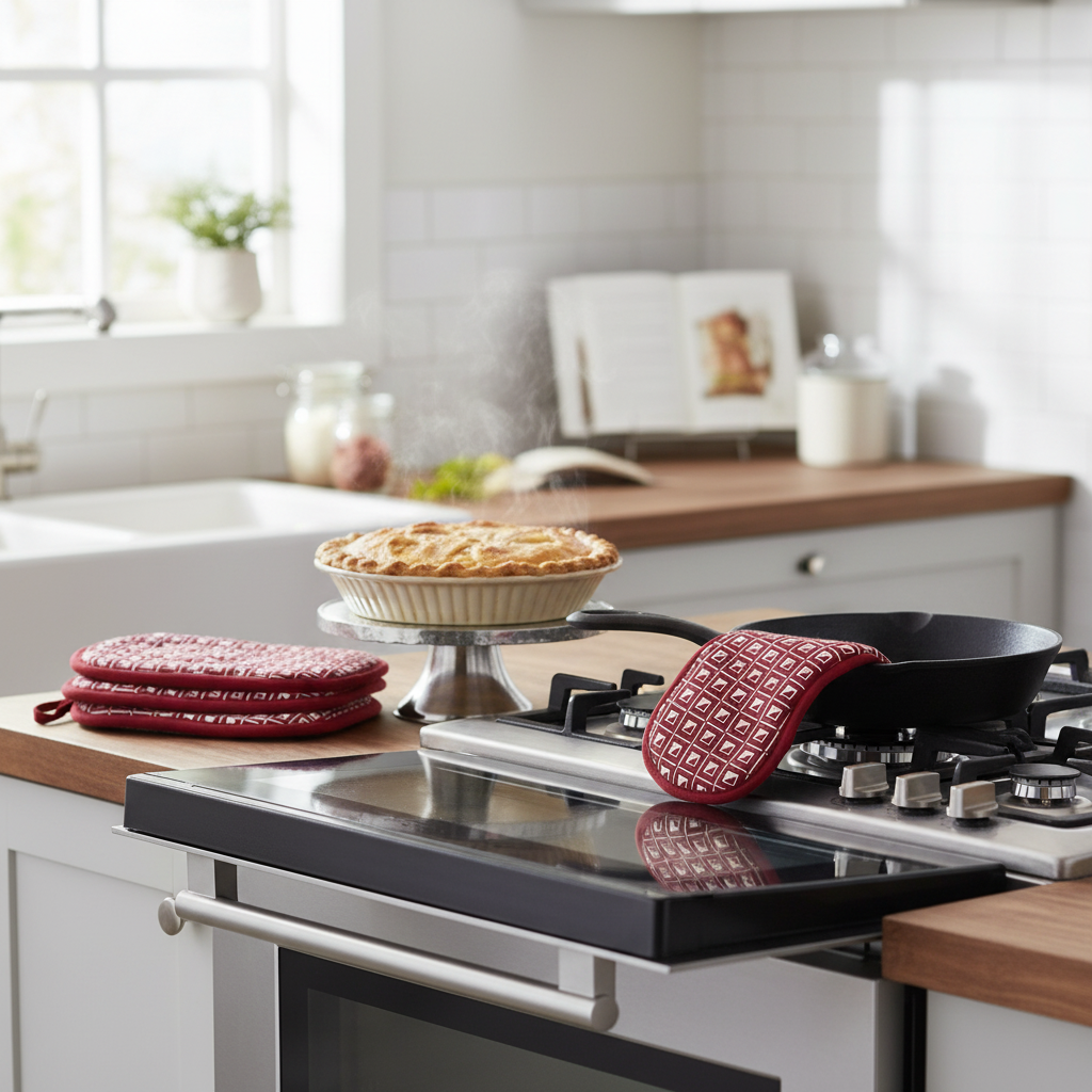 Red Geometric Silicone Pot Holders – Heat Resistant, Non-Slip Kitchen Accessories – Set of 4