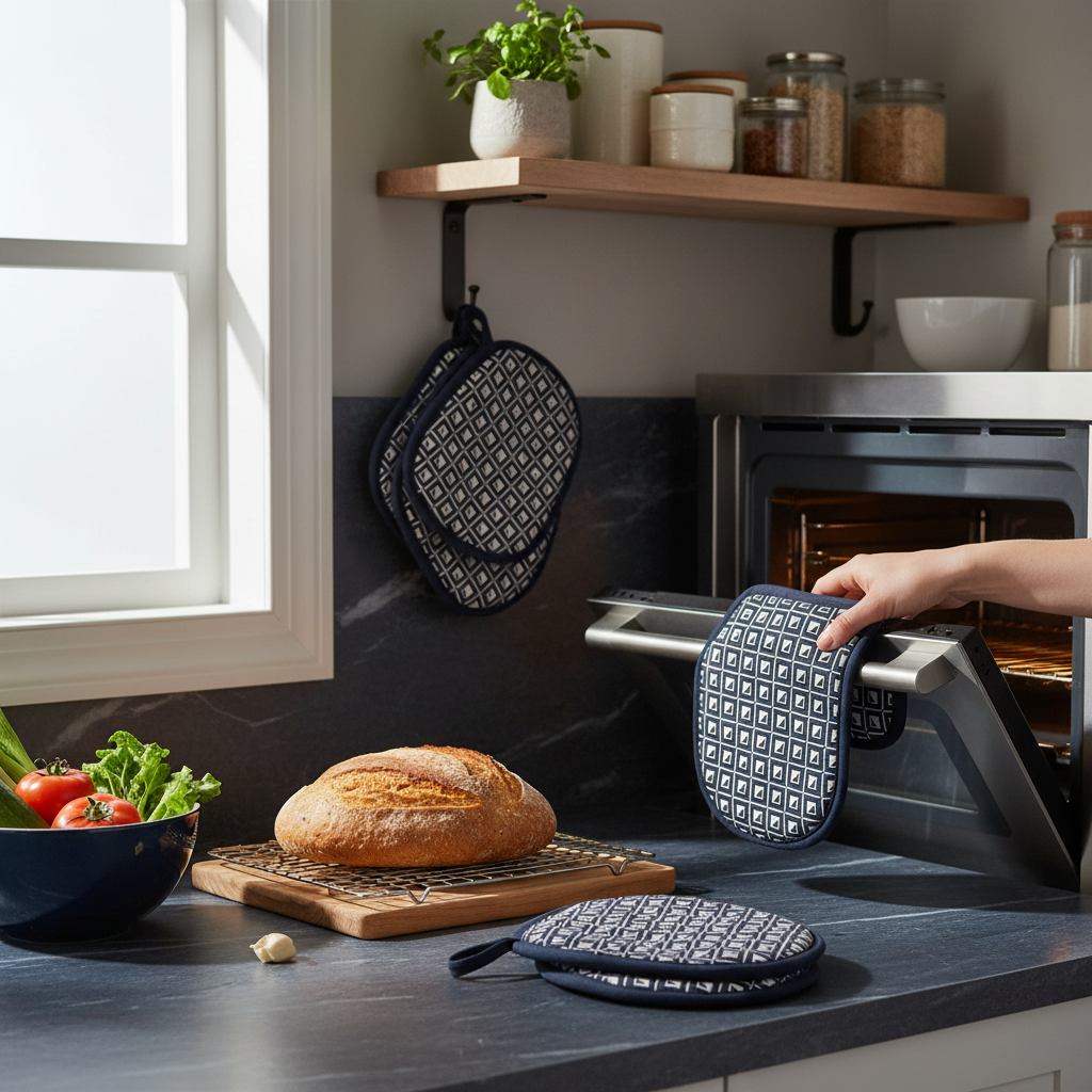 Navy Blue Geometric Silicone Pot Holders – Heat Resistant, Non-Slip Kitchen Accessories – Set of 4