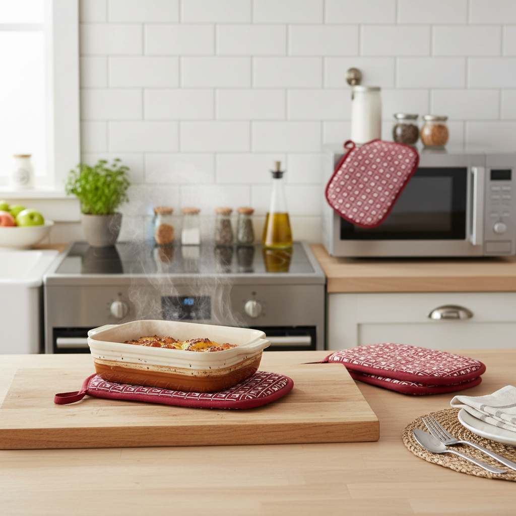 Red Geometric Silicone Pot Holders – Heat Resistant, Non-Slip Kitchen Accessories – Set of 4