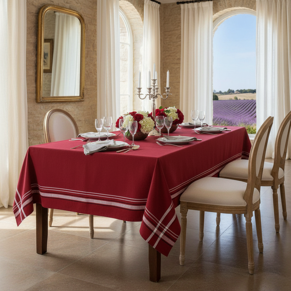 French Border Cotton Tablecloth 52x72 Red Dining Table Cover
