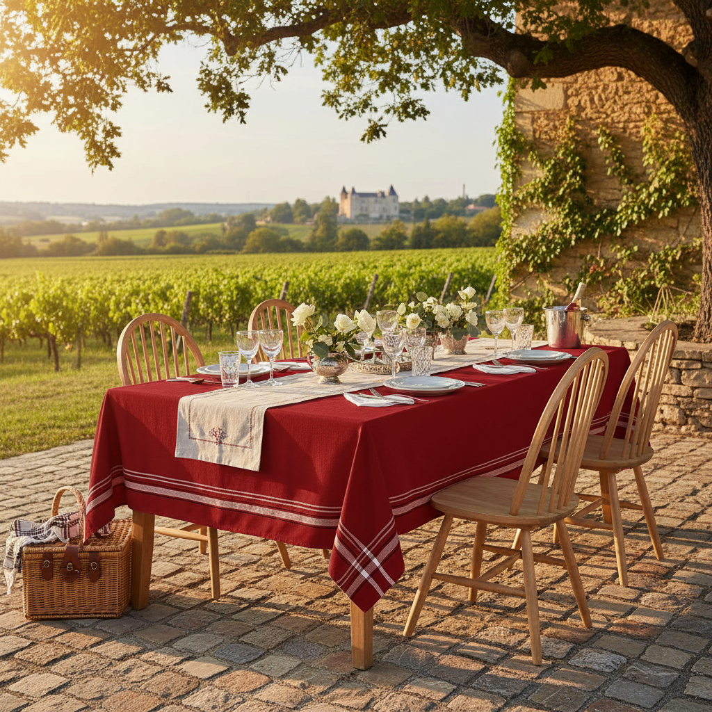 French Border Cotton Tablecloth 52x72 Red Dining Table Cover