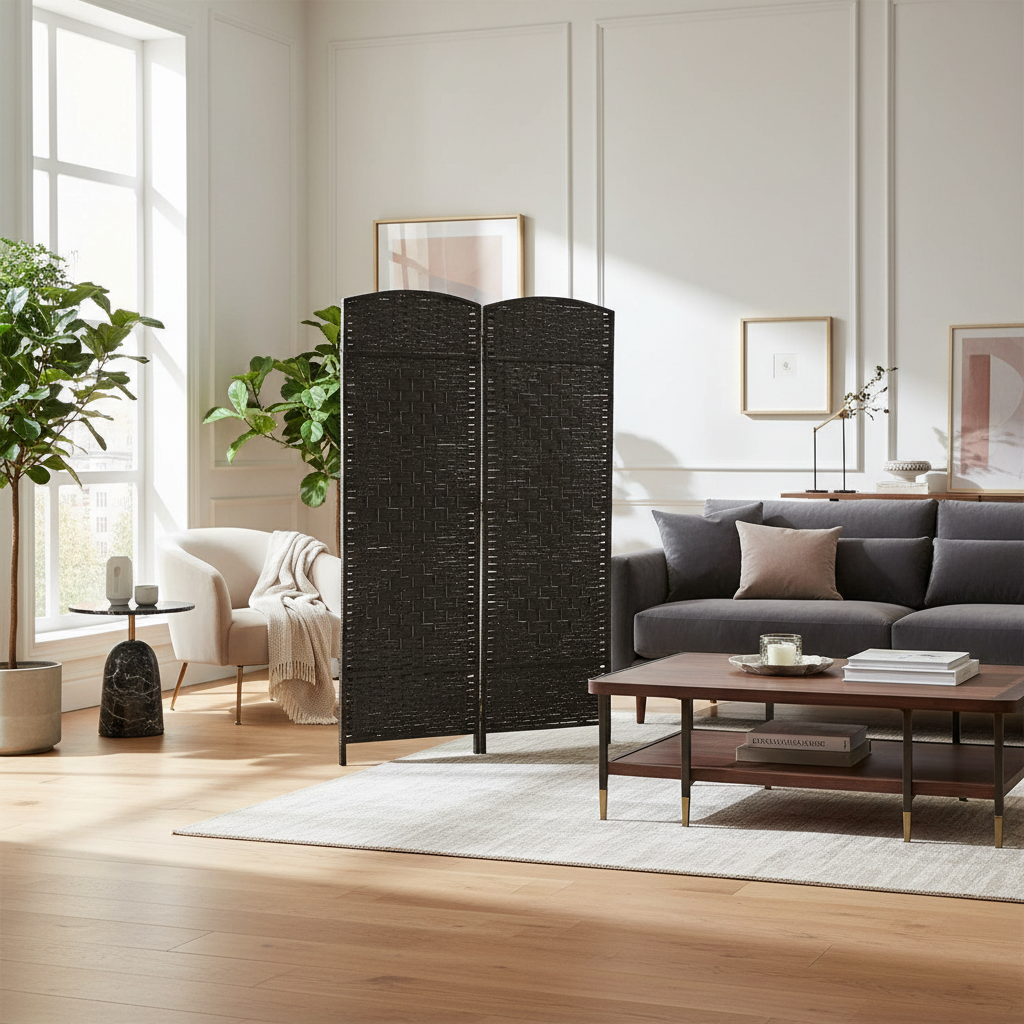 3-Panel Woven Bamboo Room Divider – Micah, Folding Privacy Screen