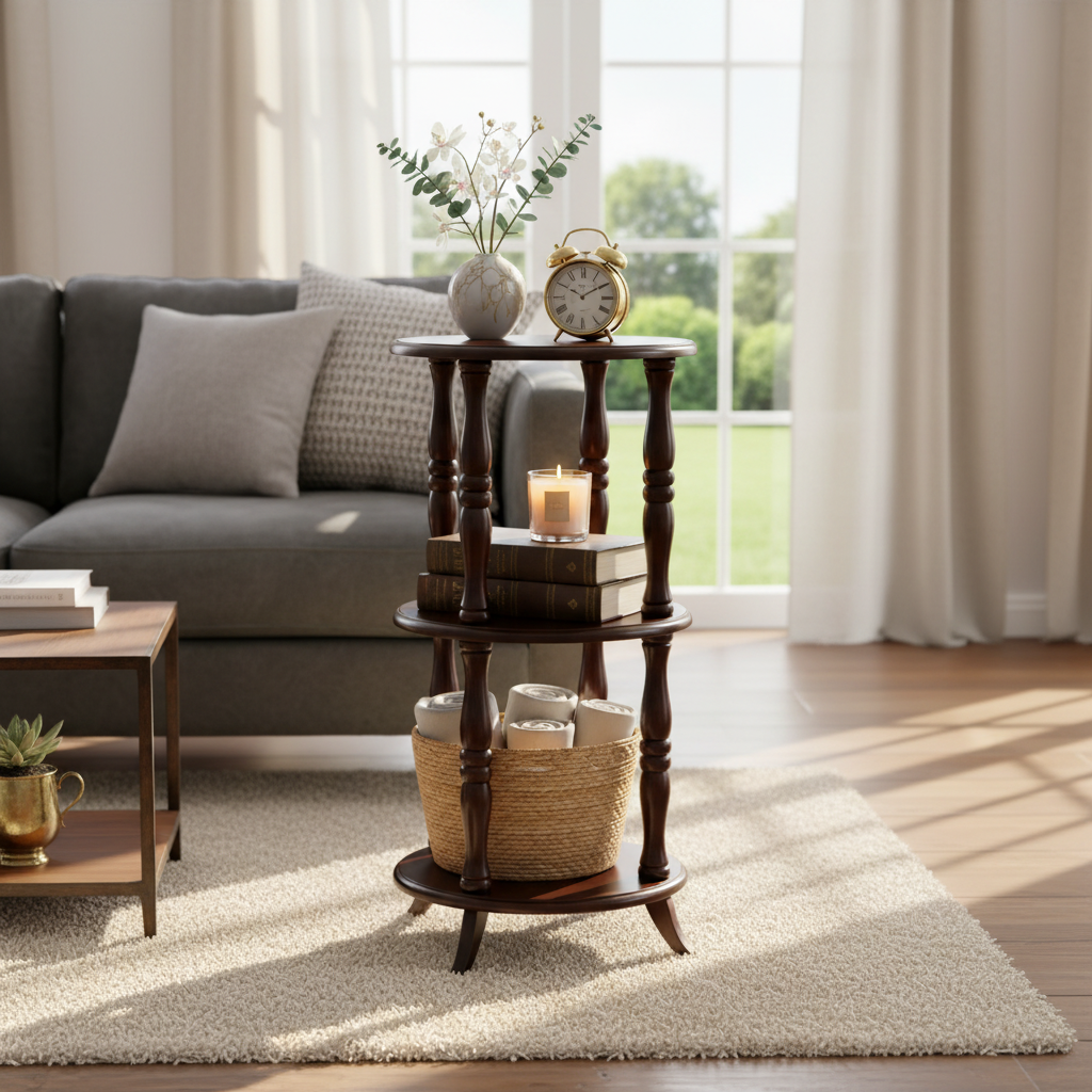 3-Tier Round Wooden Shelf – Rustic Home Decor & Storage Solution
