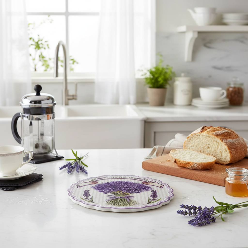 8 Inch Round Scallop Ceramic Trivet Lavender Set of 6 Kitchen Hot Plate