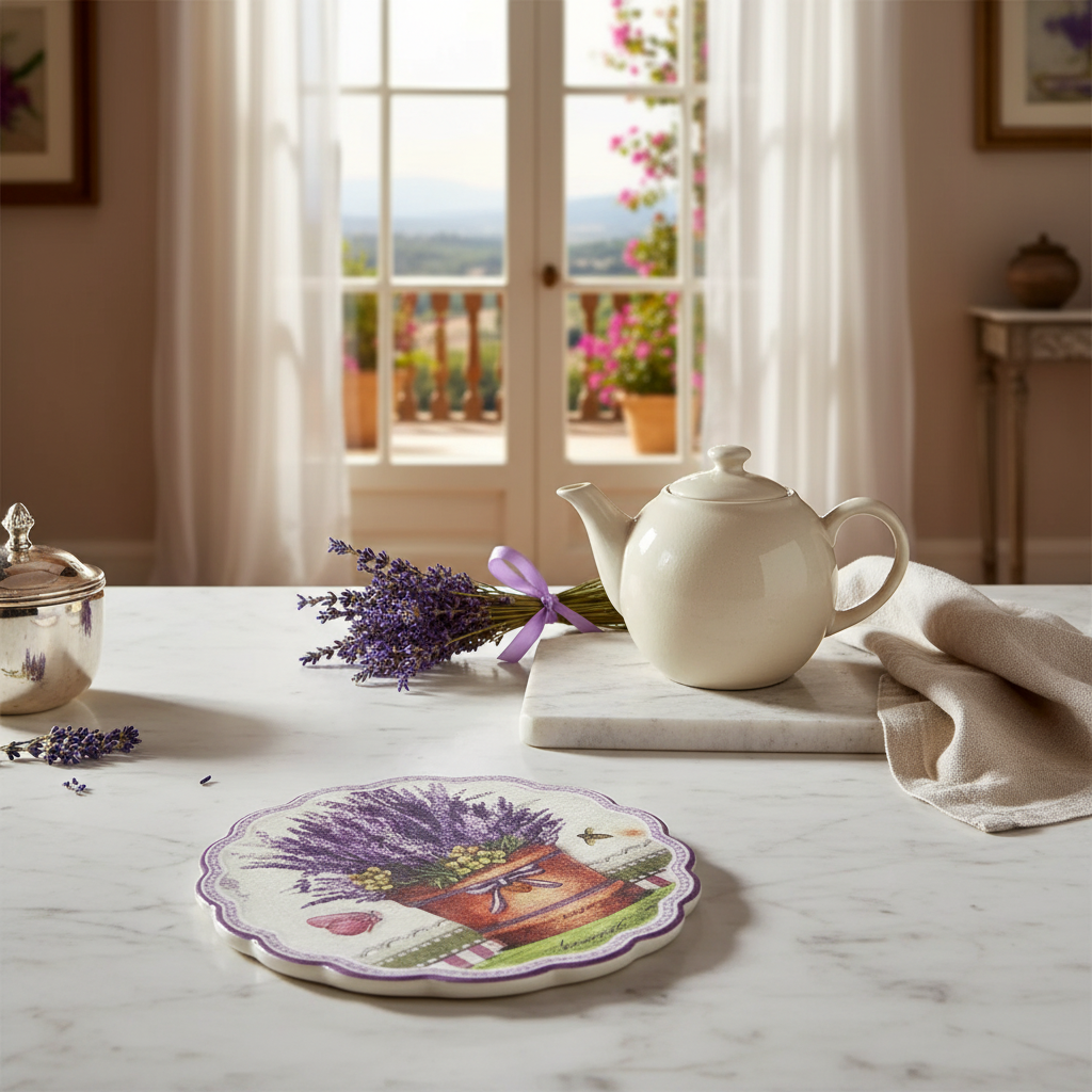 8 Inch Round Scallop Ceramic Trivet Lavender Set of 6 Kitchen Hot Plate