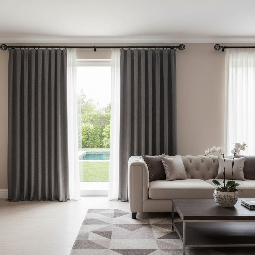 Adjustable Metal Drape Pole 16/19mm – Kennedy Black Finish, 48-84", Curtain Rod Set