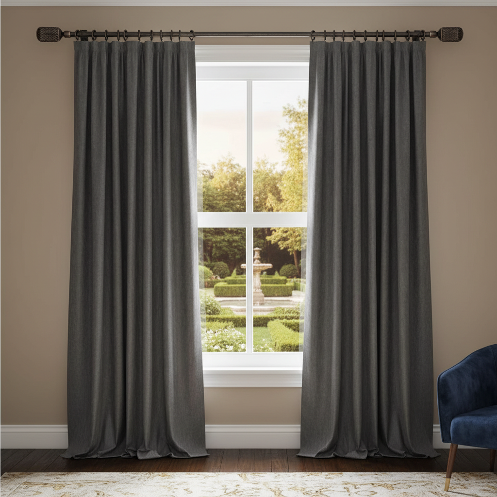 Adjustable Metal Drape Pole 16/19mm – Annette Black Copper Finish, 48-84", Curtain Rod Set