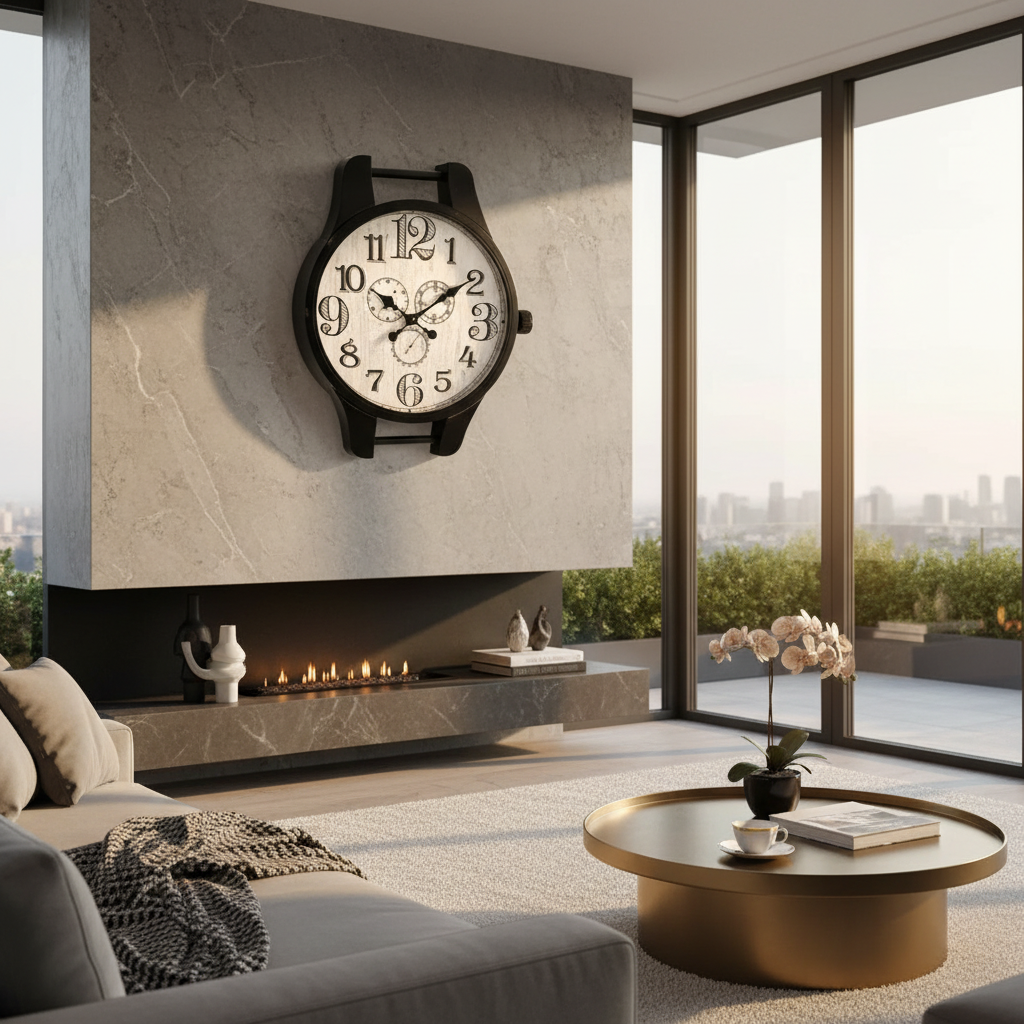 Black Metal Wall Clock – Watch-Shaped Decorative Clock for Home