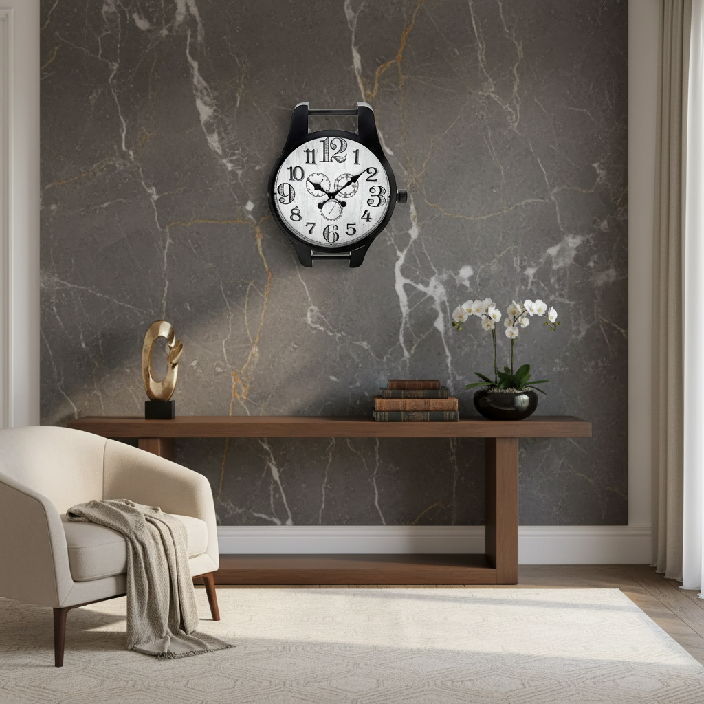 Black Metal Wall Clock – Watch-Shaped Decorative Clock for Home