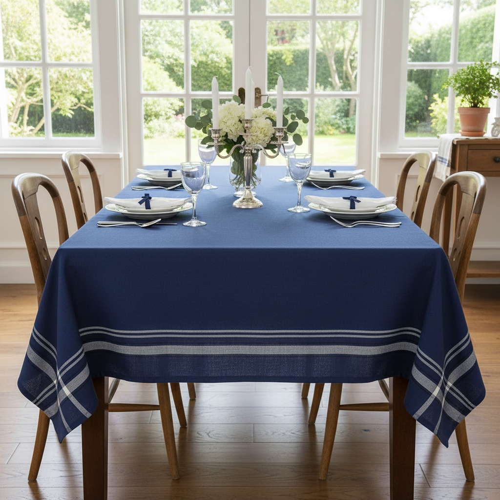 French Border Cotton Tablecloth 60x90 Navy Blue Dining Table Cover