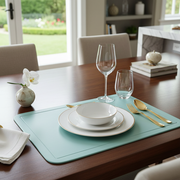 Light Blue Plastic Placemat – Waterproof, Easy Care, Kitchen Dining Table Decor – Set of 12