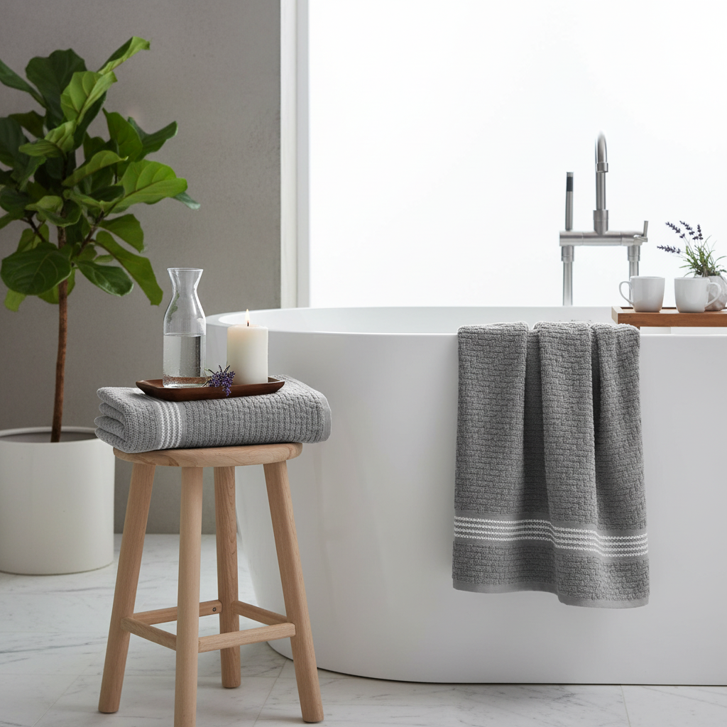 Luxury Stitch Cotton Bath Towel Light Gray 27x50 Inch – Plush, Quick Drying – Set of 2