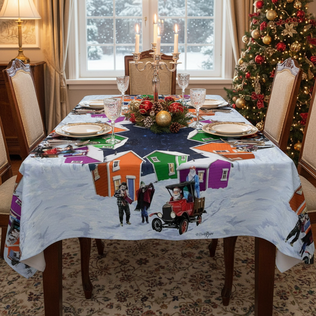Polyester Digital Print Tablecloth Santa’s Helpers 54x72 Inch – Holiday Dining Linen
