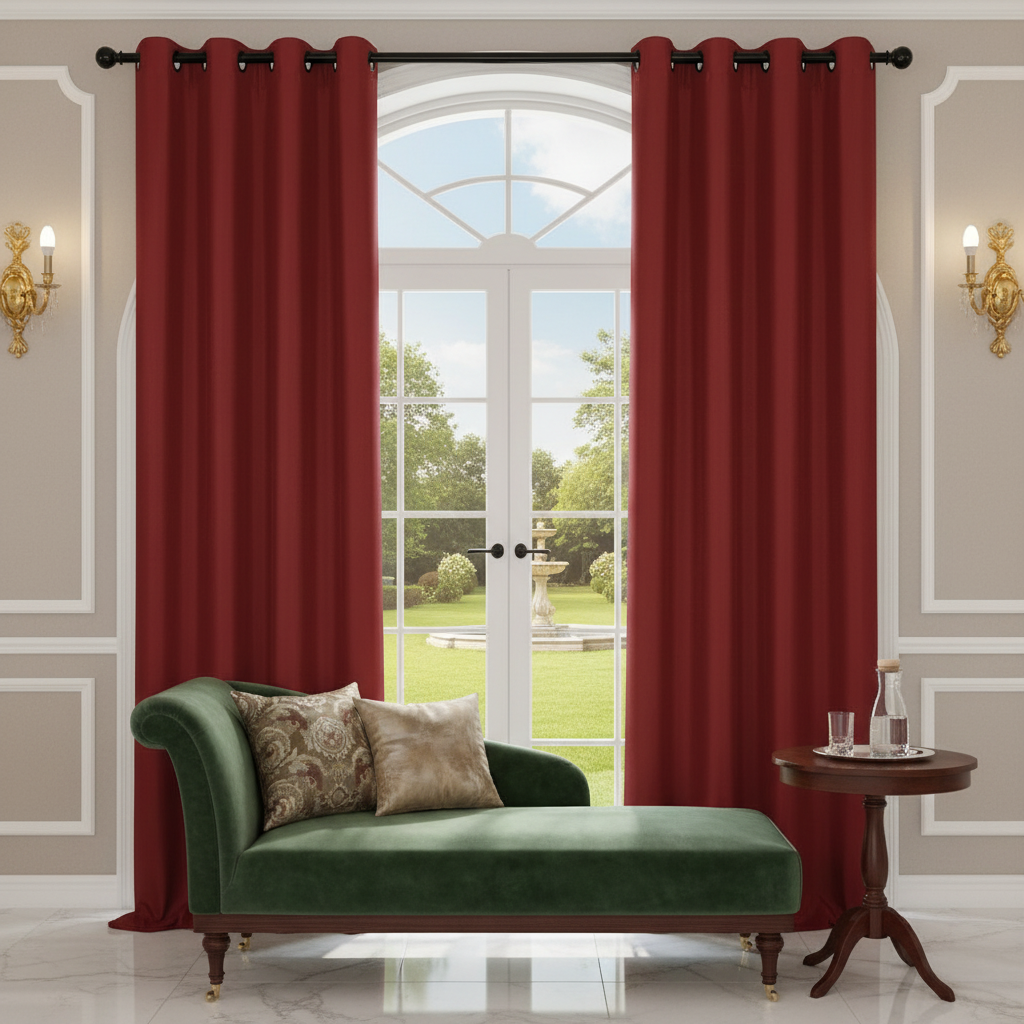 Red Faux Silk Curtain Panels with Grommets – Set of 2, Elegant Window Drapes