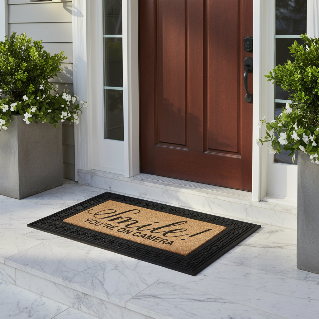 Rubber & Coir Door Mat "Smile You're On Camera" Design