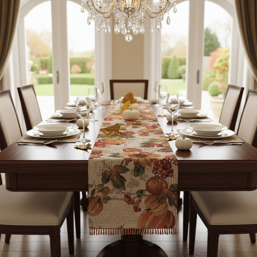 Tapestry Table Runner Sunflower Pumpkin 13x72 Inch – Decorative Cotton Dining Accent