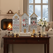 House-Shaped Galvanized Gnome Greetings – Assorted, Holiday Decoration – Set of 3