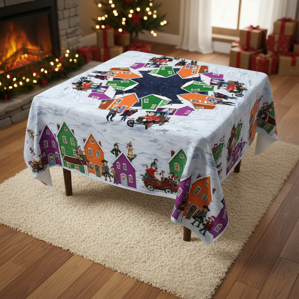 Polyester Digital Print Tablecloth Santa’s Helpers 54x72 Inch – Holiday Dining Linen