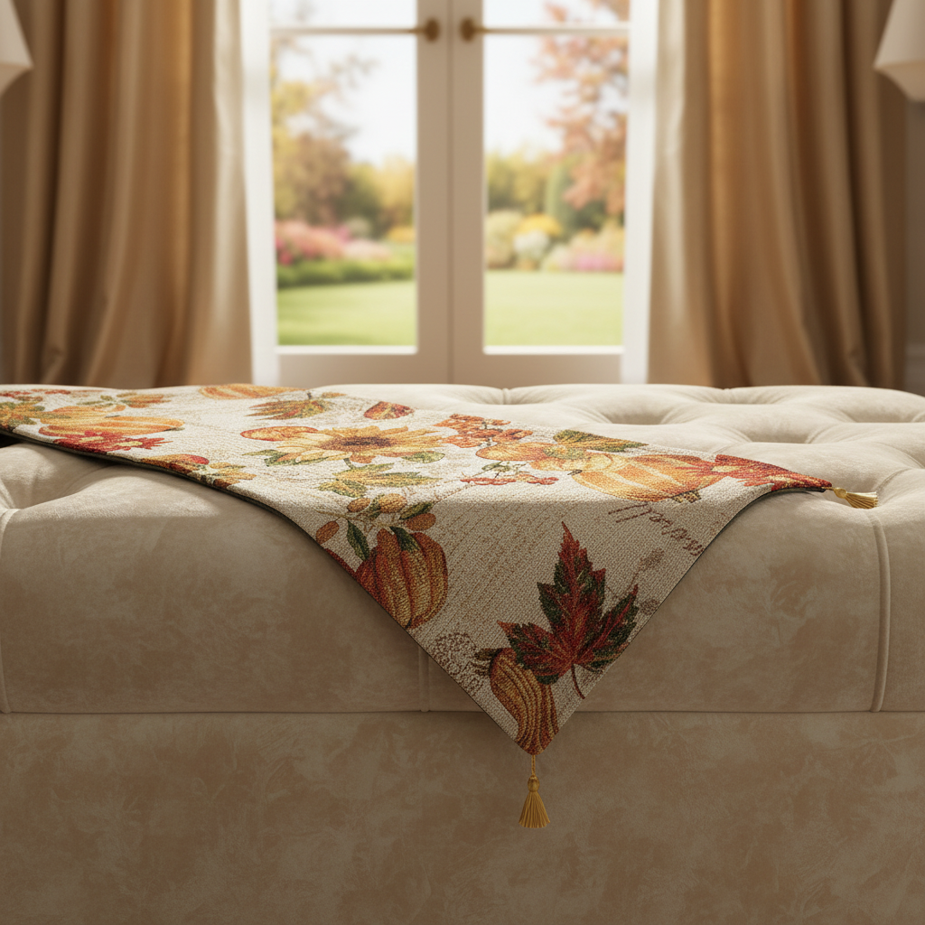 Tapestry Table Runner Sunflower Pumpkin 13x72 Inch – Decorative Cotton Dining Accent