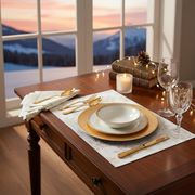 Vinyl Placemat – Gold Snowflake on White, Holiday Table Set of 12