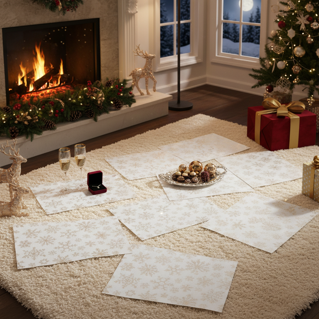 Vinyl Placemat – Gold Snowflake on White, Holiday Table Set of 12