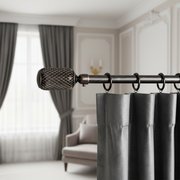 Adjustable Metal Drape Pole 16/19mm – Annette Black Copper Finish, 48-84", Curtain Rod Set