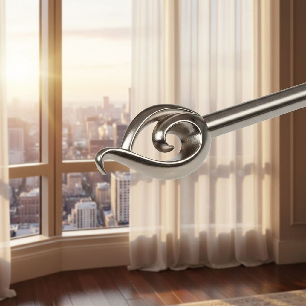 Adjustable Metal Drape Pole 16/19mm – Orifice Nickel Finish, 66-120", Curtain Rod Set
