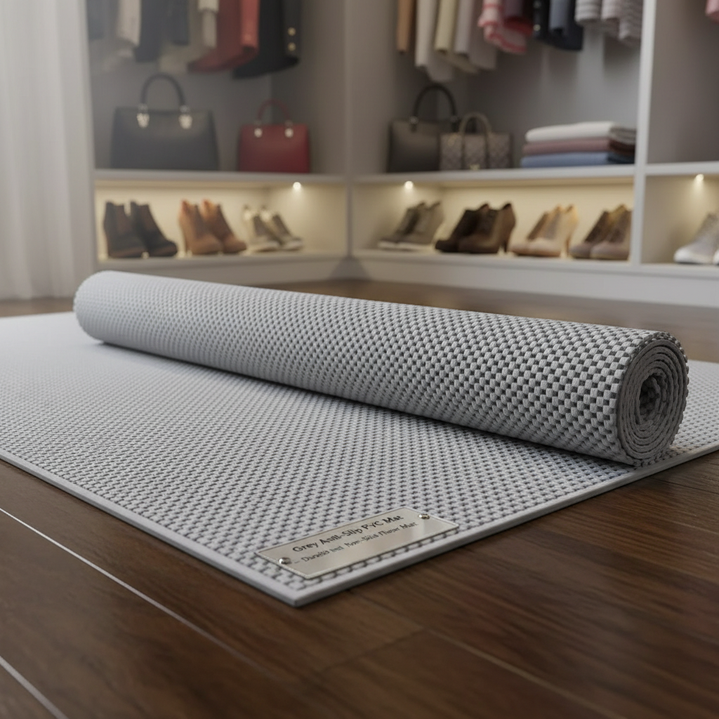 Grey Anti-Slip PVC Mat 12x59 Inch – Durable Non-Skid Floor Mat – Set of 6