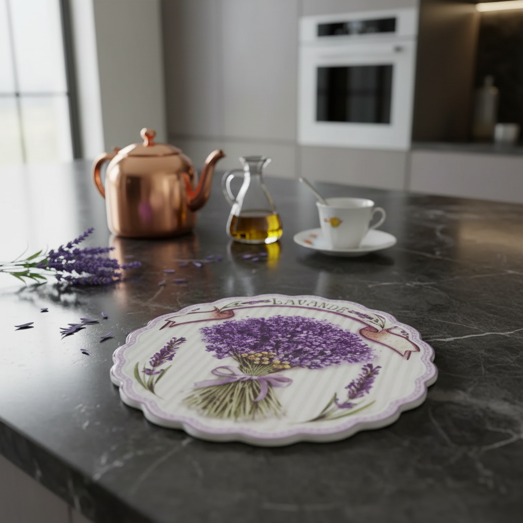 8 Inch Round Scallop Ceramic Trivet Lavender Set of 6 Kitchen Hot Plate