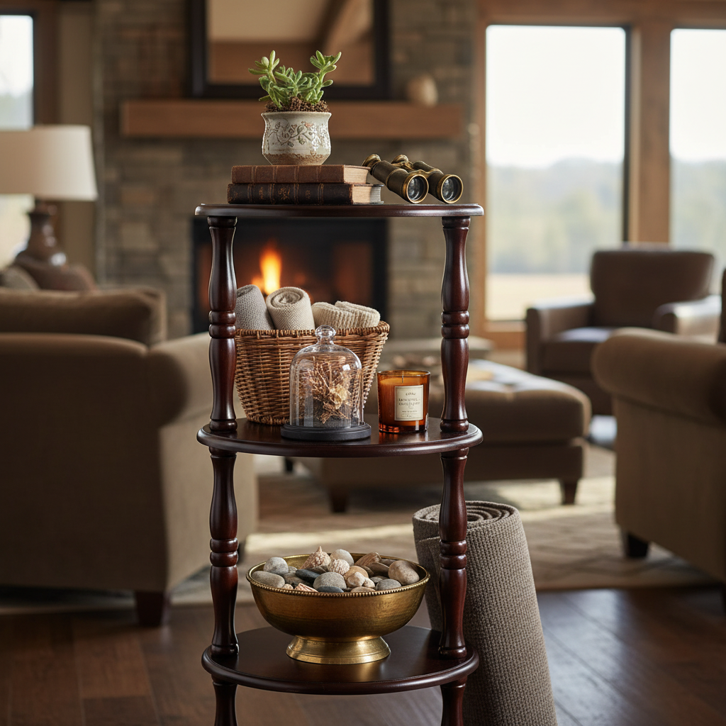 3-Tier Round Wooden Shelf – Rustic Home Decor & Storage Solution
