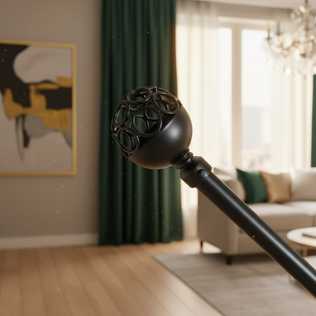 Adjustable Metal Drape Pole 16/19mm – Kennedy Black Finish, 48-84", Curtain Rod Set