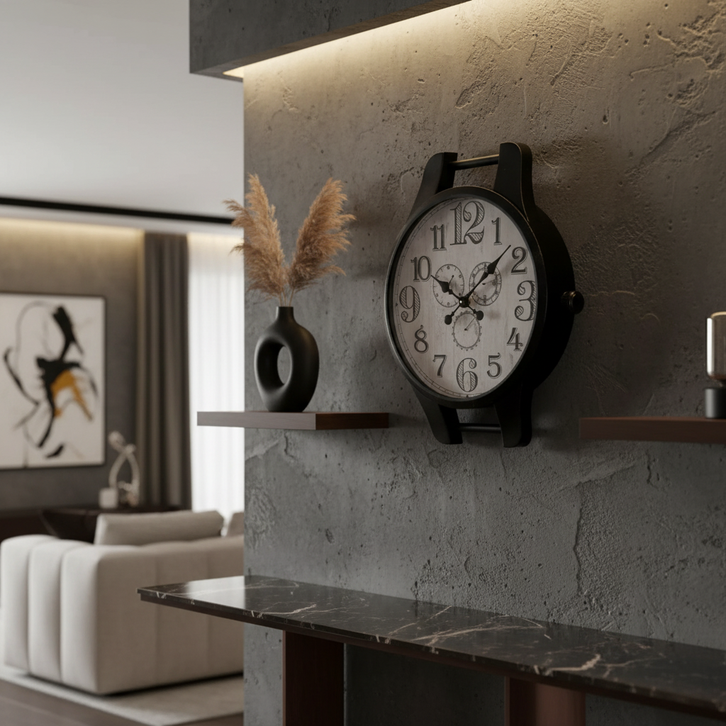 Black Metal Wall Clock – Watch-Shaped Decorative Clock for Home