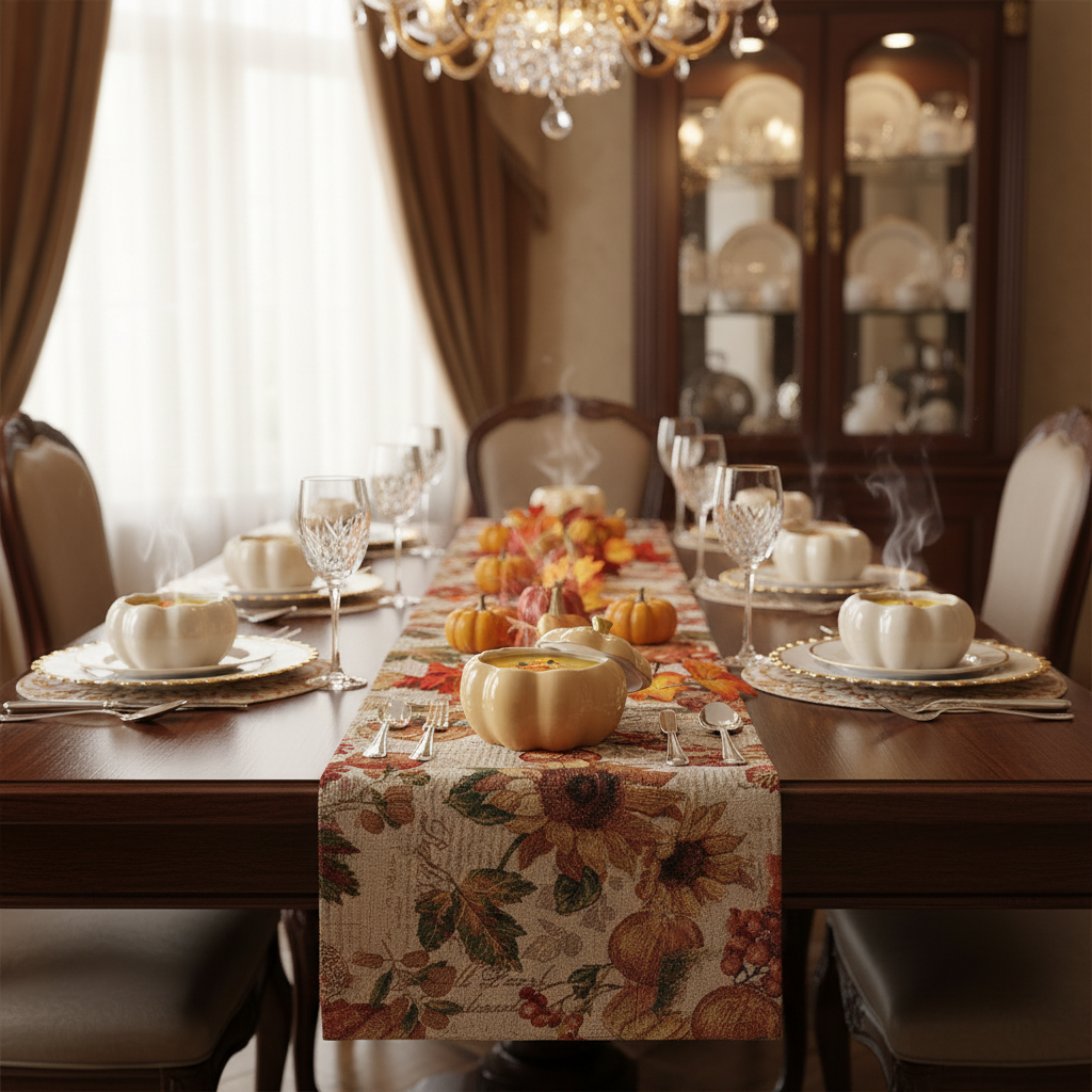 Tapestry Table Runner Sunflower Pumpkin 13x72 Inch – Decorative Cotton Dining Accent