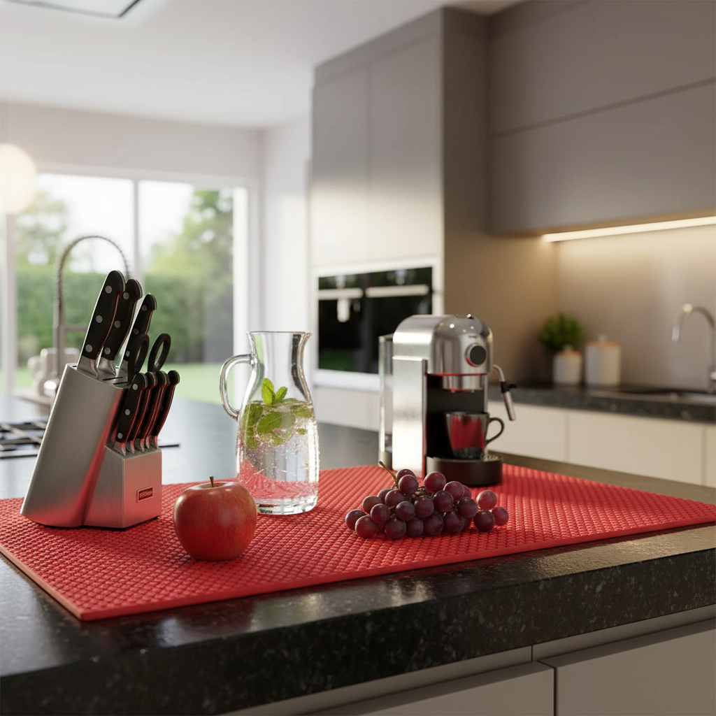 Red Anti-Slip PVC Mat 12x59 Inch – Durable Non-Skid Kitchen Liner – Set of 6