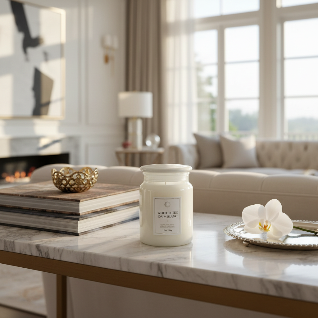 19oz White Suede Luxe Scented Candle With Glass Lid Set of 2