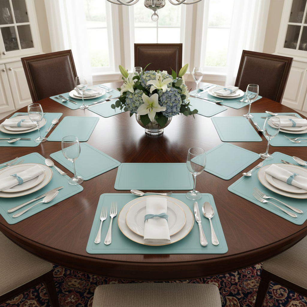 Light Blue Plastic Placemat – Waterproof, Easy Care, Kitchen Dining Table Decor – Set of 12