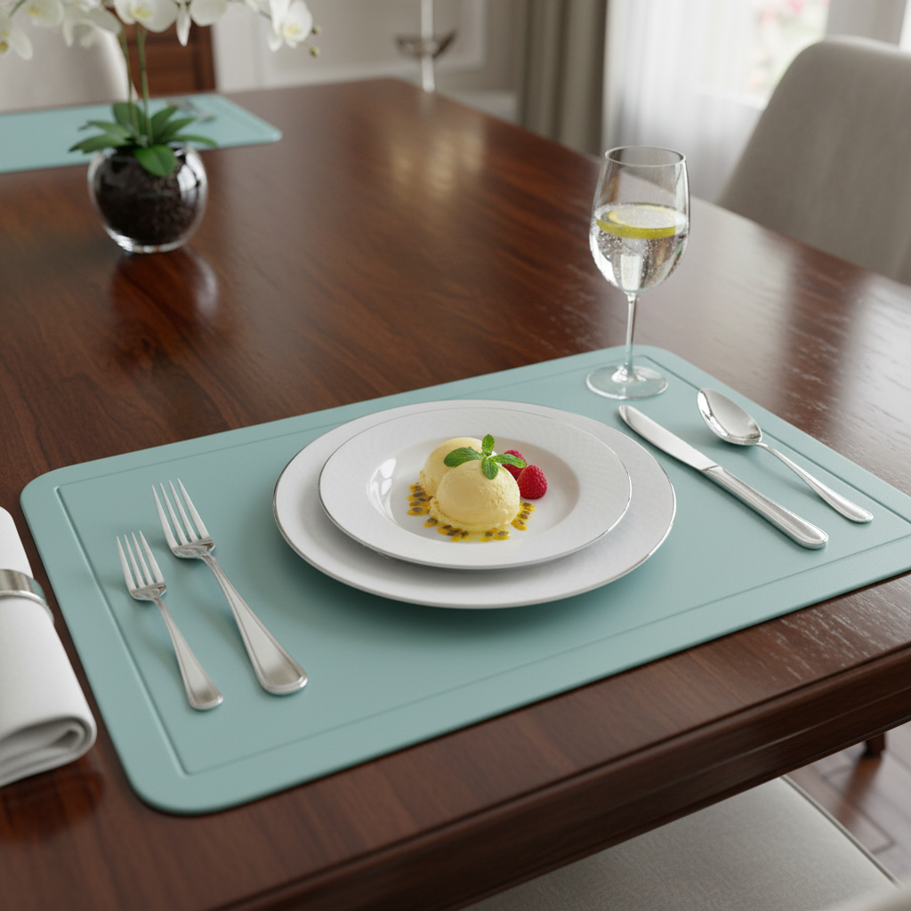Light Blue Plastic Placemat – Waterproof, Easy Care, Kitchen Dining Table Decor – Set of 12
