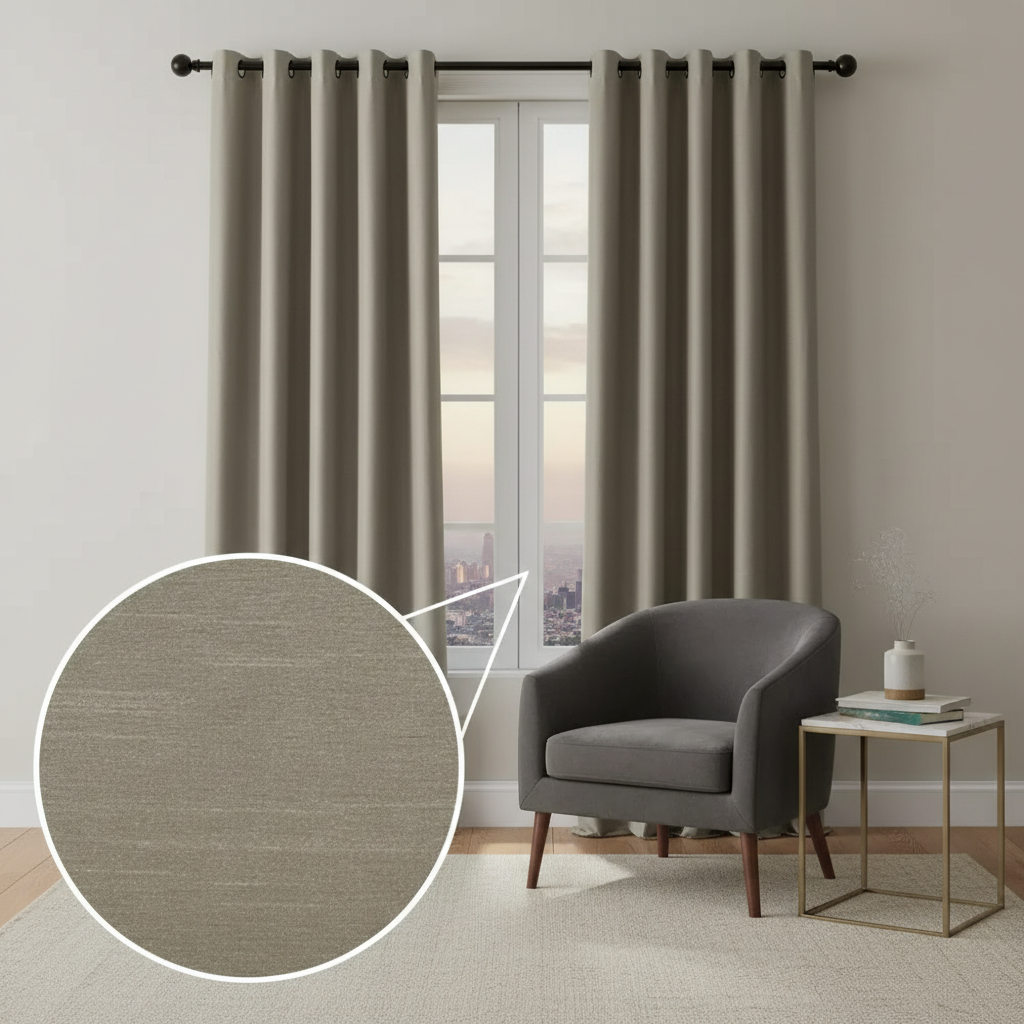 Taupe Faux Silk Curtain Panels with Grommets – Set of 2, Luxurious Window Drapes