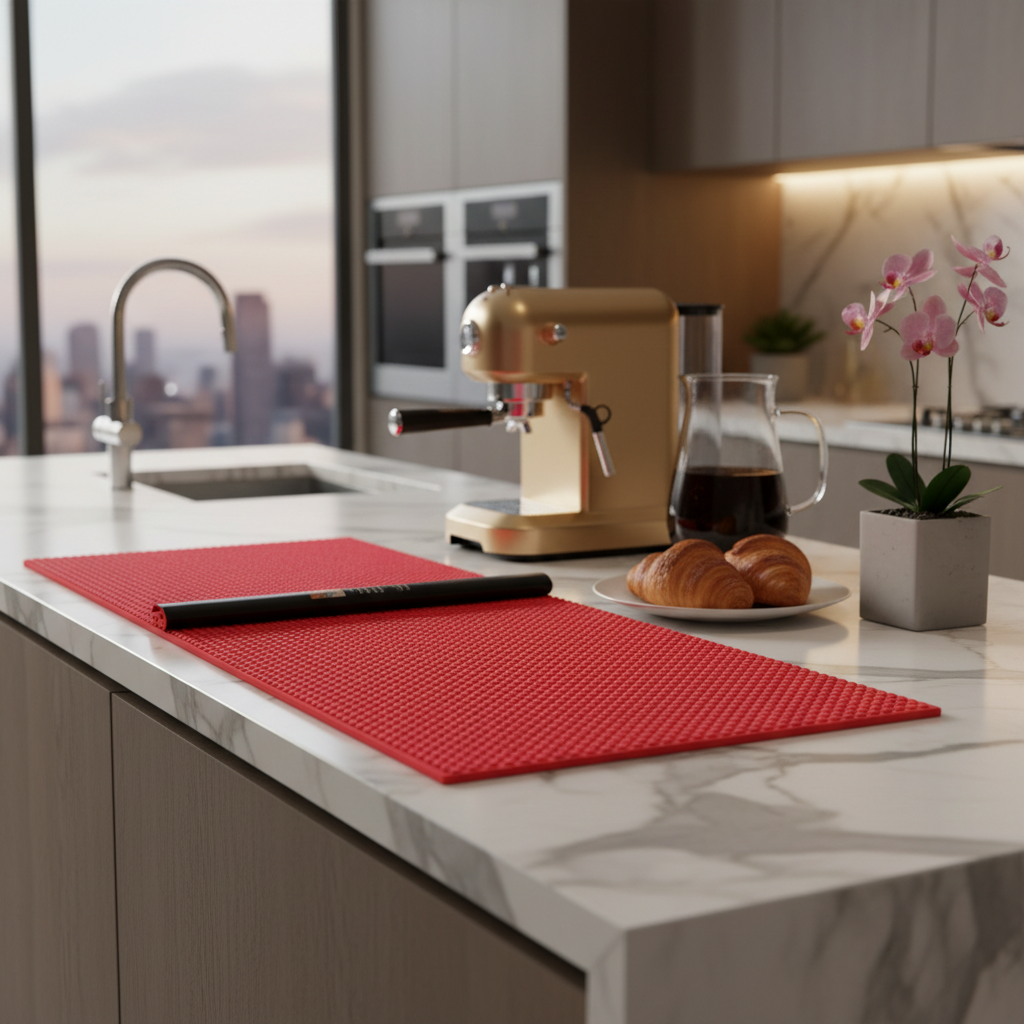 Red Anti-Slip PVC Mat 12x59 Inch – Durable Non-Skid Kitchen Liner – Set of 6