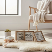 Framed Square Wood Block For Mom Assorted Set of 4 Home Gift Decor