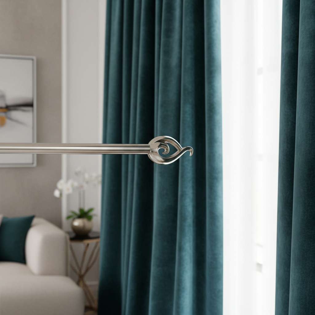 Adjustable Metal Drape Pole 16/19mm – Orifice Nickel Finish, 66-120", Curtain Rod Set