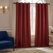 Red Faux Silk Curtain Panels with Grommets – Set of 2, Elegant Window Drapes