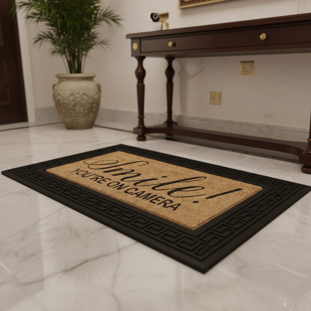 Rubber & Coir Door Mat "Smile You're On Camera" Design