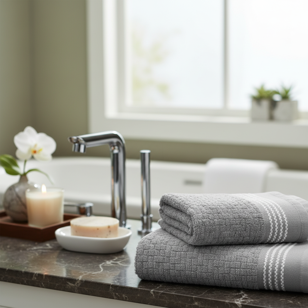 Luxury Stitch Cotton Bath Towel Light Gray 27x50 Inch – Plush, Quick Drying – Set of 2