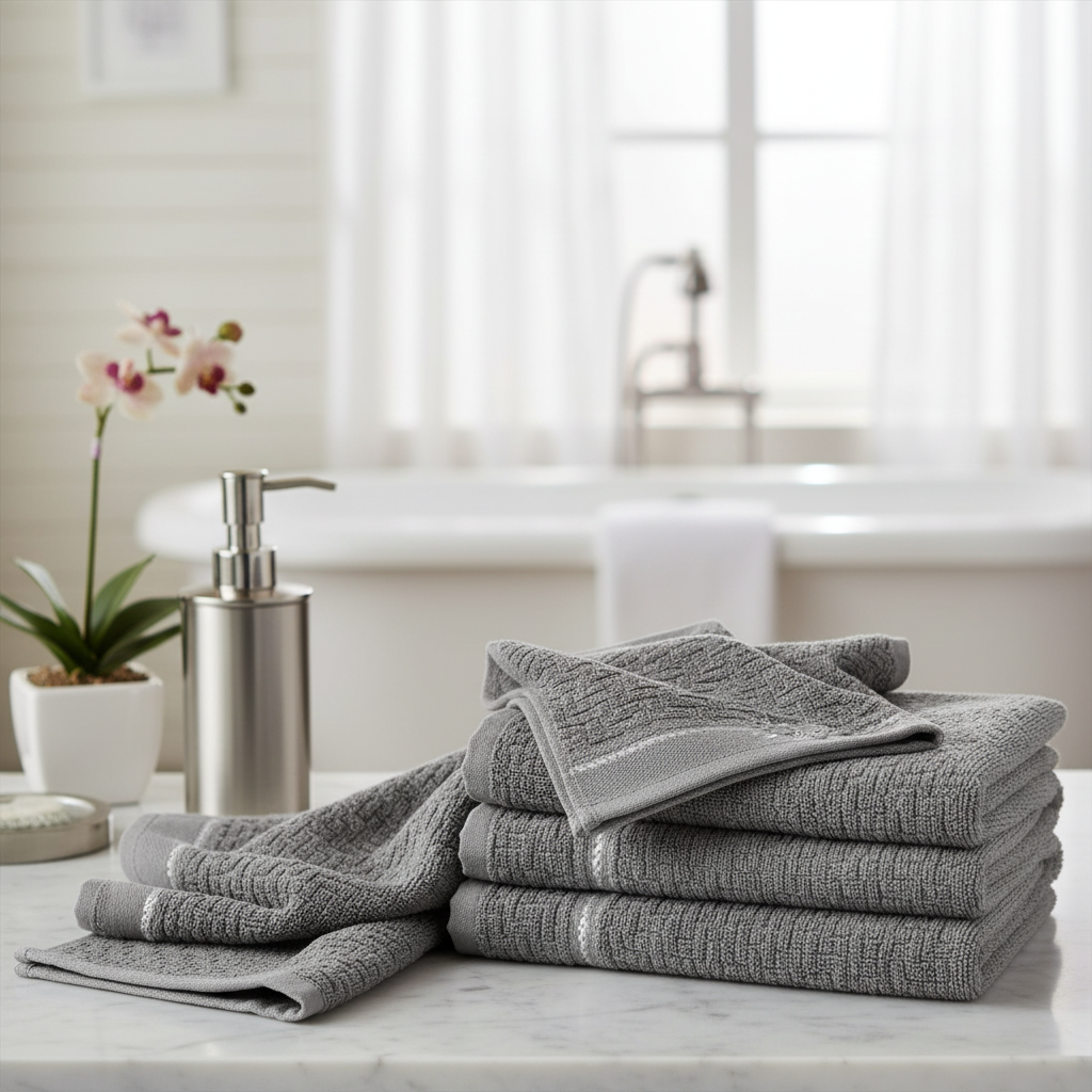 Luxury Stitch Cotton Wash Cloth Light Gray 12x12 Inch – Soft, Absorbent & Durable – Set of 6