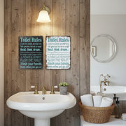 Metal Wall Sign – Bathroom Rules (“Règles De Salle De Bain”), Assorted, Set of 2
