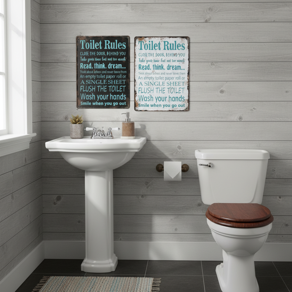 Metal Wall Sign – Toilet Rules, Assorted Designs, Set of 2