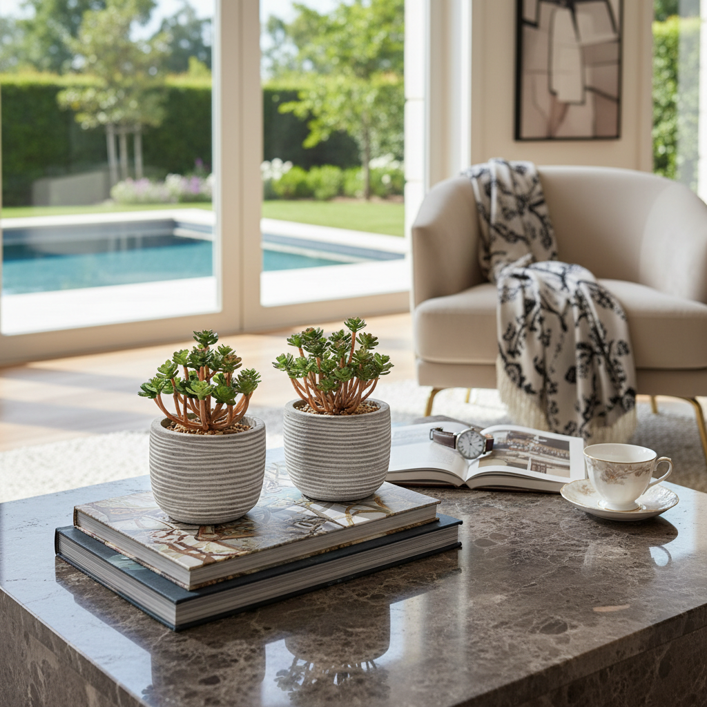 Artificial Succulent Plant in Cement Pot – Assorted, Set of 2, Home Decor